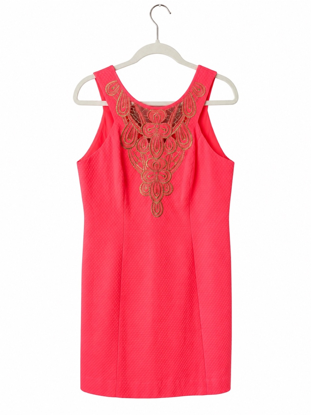 Lilly Pulitzer Neon Coral Cut Out Gold Embellished Shift Dress Size 6